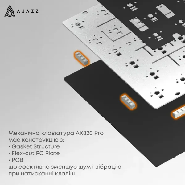 Клавіатура ігрова Ajazz AK820 PRO Gift Switch (White/Purple) (AK820PRO-G-PWB) (UA)