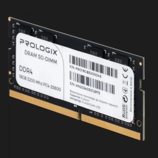 Оперативна памʼять Prologix SO-DIMM DDR4 16GB 1x16GB 3200MHz (PRO16GB3200D4S)