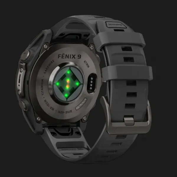 Garmin Fenix 9 47mm AMOLED Sapphire Carbon Gray DLC Titanium with Black Silicone Band
