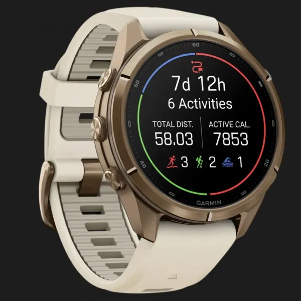 Garmin Fenix 9 Pro 43mm LTE AMOLED Sapphire Autumn Gold Titanium with Cream/French Gray Silicone Band