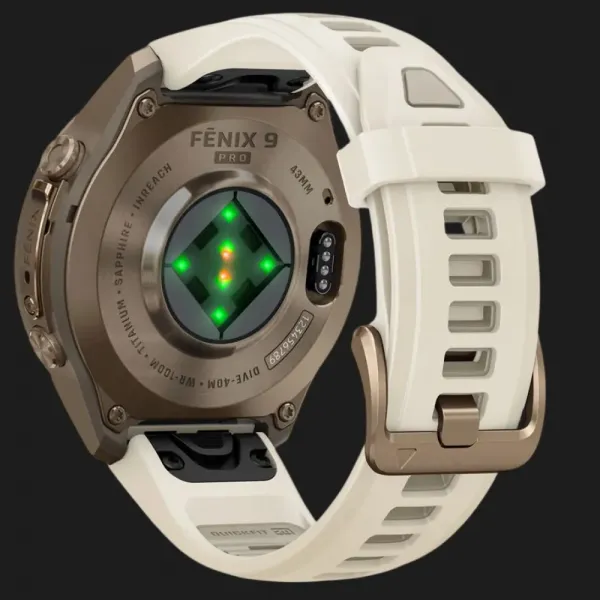 Garmin Fenix 9 Pro 43mm LTE AMOLED Sapphire Autumn Gold Titanium with Cream/French Gray Silicone Band