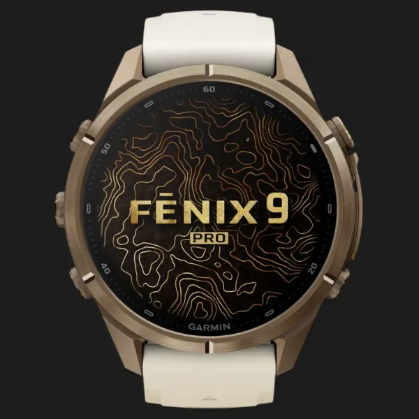 Garmin Fenix 9 Pro 43mm AMOLED Sapphire Autumn Gold Titanium with Cream/French Gray Silicone Band