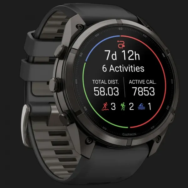 Garmin Fenix 9 Pro 51mm AMOLED Sapphire Carbon Gray DLC Titanium with Black/Pebble Gray Silicone Band