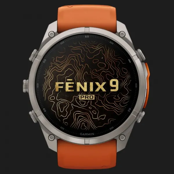 Garmin Fenix 9 Pro 51mm AMOLED Sapphire Titanium with Autumn Orange/Spark Orange Silicone Band