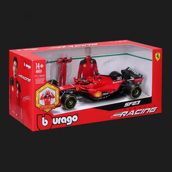 Автомодель із фігуркою Bburago Race — Ferrari SF-23 в асортименті (1:24) (18-26809)