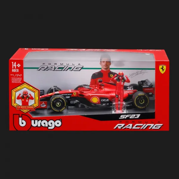 Автомодель із фігуркою Bburago Race — Ferrari SF-23 в асортименті (1:24) (18-26809)