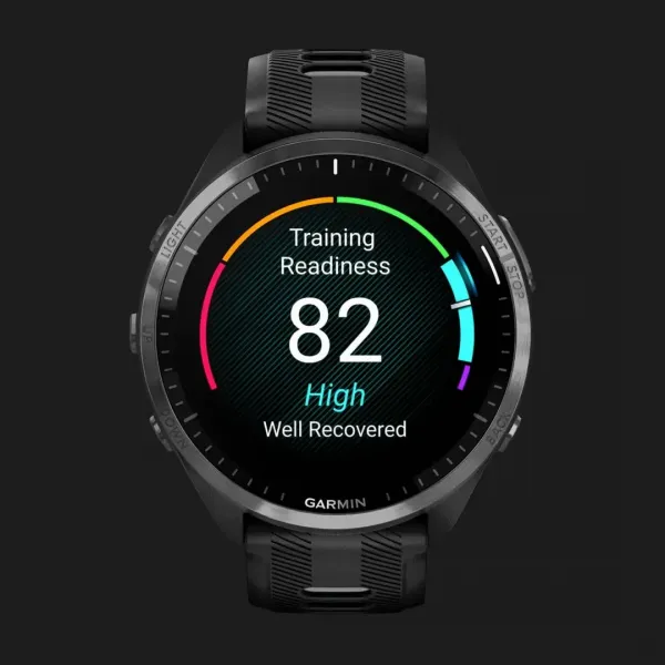 Garmin Forerunner 965 Carbon Gray DLC Titanium Bezel, Black Case, Black/Powder Gray Silicone Band