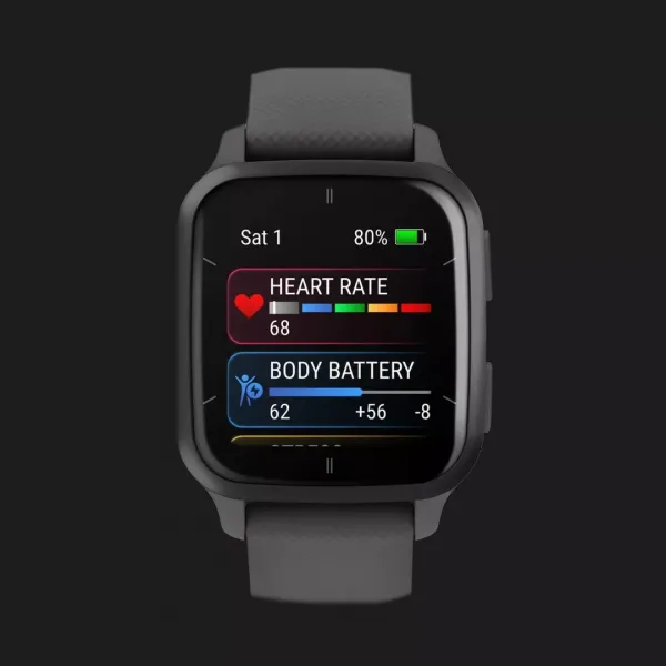 Garmin Venu Sq 2 Slate Aluminum Bezel with Shadow Gray Case and Silicone Band