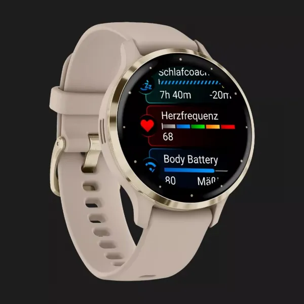 Garmin Venu 3S Soft Gold Stainless Steel Bezel with French Gray Case and Silicone Band