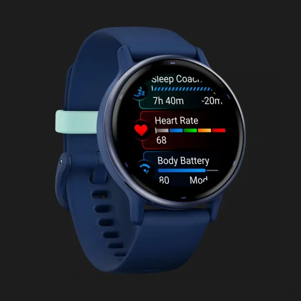 Garmin Vivoactive 5 Metallic Navy Aluminum Bezel with Navy Case and Silicone Band