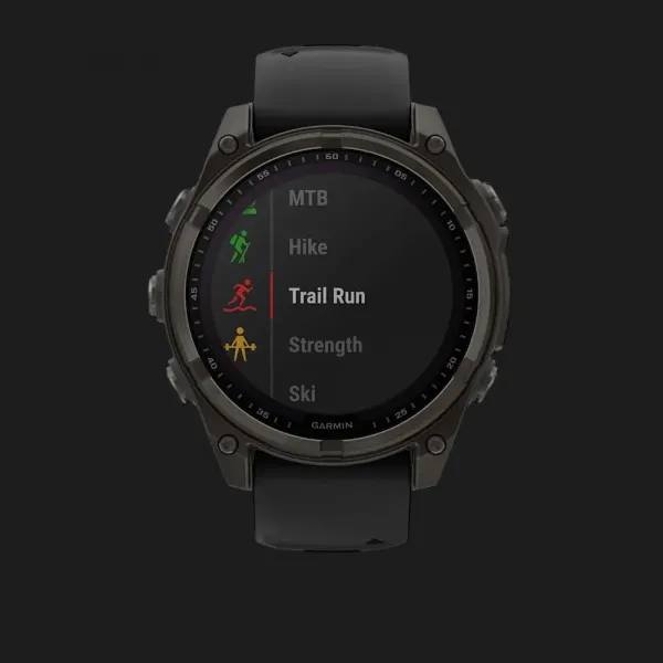 Garmin Fenix 8 47mm Solar Sapphire Carbon Gray DLC Titanium with Black/Pebble Gray Silicone Band