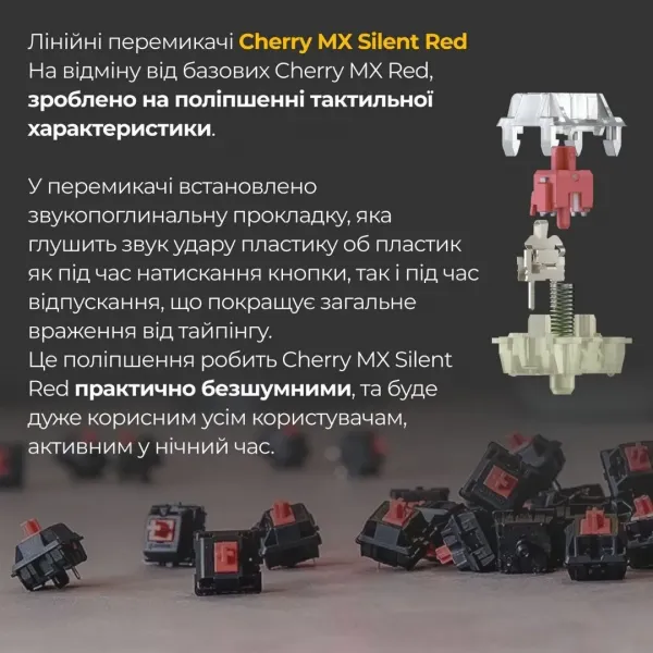 Клавіатура ігрова Ducky One 3 Cherry MX Silent red RGB (Black) (UA)