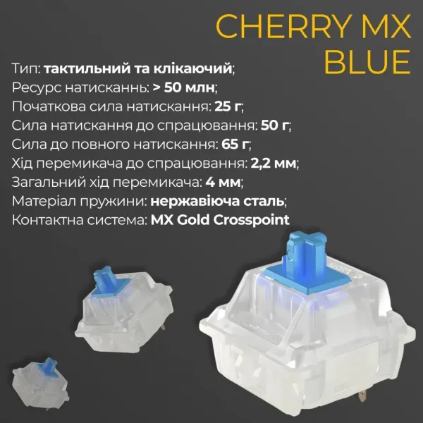 Клавіатура ігрова Ducky One 3 TKL Cherry MX Blue RGB (Black) (UA)