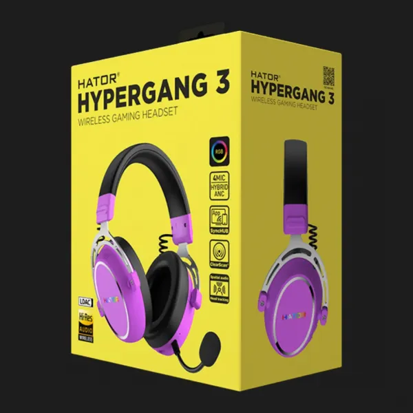 Ігрова гарнітура HATOR Hypergang 3 Hi-Res SyncHUB Wireless Cyber Violet (ESH52) (UA)
