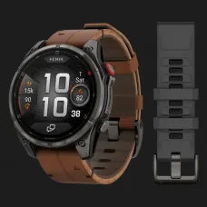 Garmin Fenix 8 Pro 47mm AMOLED Sapphire Carbon Gray DLC titanium with Chestnut Leather Band