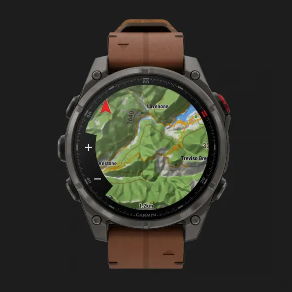 Garmin Fenix 8 Pro 47mm AMOLED Sapphire Carbon Gray DLC titanium with Chestnut Leather Band